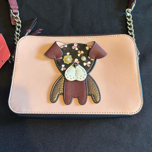 Kate Spade PinkFront & Burgundy back Leather Puppy Crossbody Bag So Cute New Tag - Picture 4 of 10